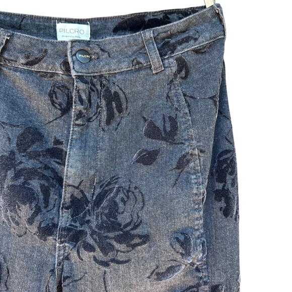 Anthropologie Pilcro Flare Wide Leg Floral Velvet Jeans 30T - Picture 4 of 11